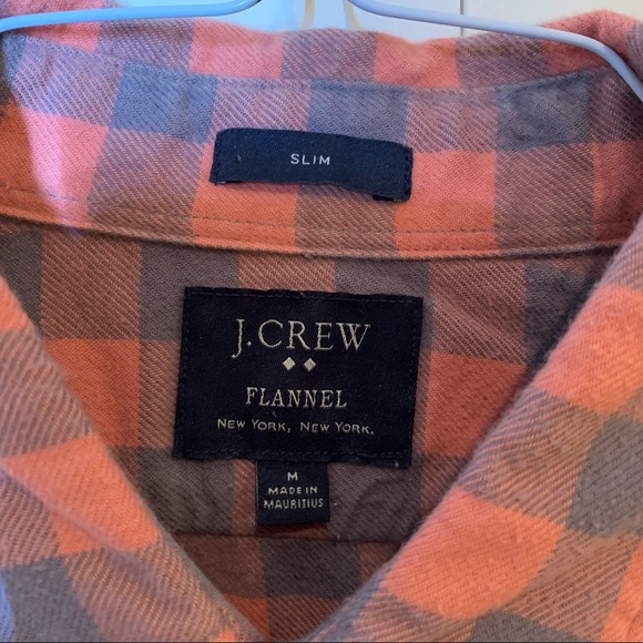J Crew Men’s Flannel - Orange/Gray Salmon Slim Medium (M) - Picture 2 of 3
